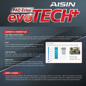 Aisin Engine Oil Fully Synthetic with Pao + Ester SN/CF 5W30 (4L)